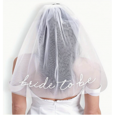 Veil - Bride to Be White with White Writing